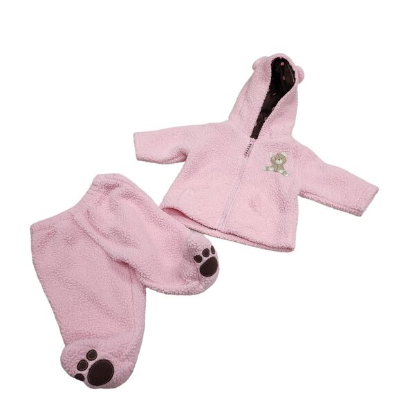 Carters Pink Fleece Bear 2 Piece Set - Pants and Jacket With‎ Hood - 3 Months - Picture 1 of 4